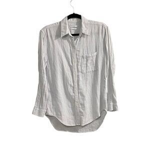 ARITZIA Community Linen Cotton Button Front Long Sleeve Shirt Blouse Grey XXS